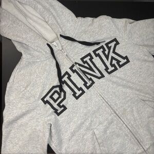 Heather Gray Zip-Up Hoodie with PINK Logo
